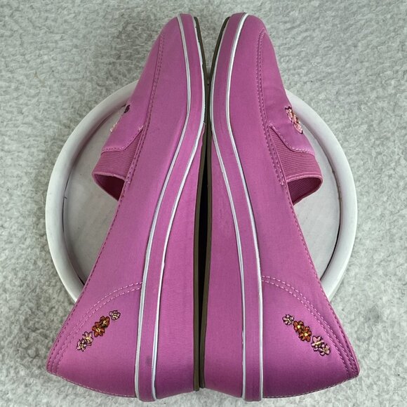 Keds Grasshoppers Shoes Womens 10W Pink Red Hat Society Slip On Wedge Heel - Picture 8 of 10